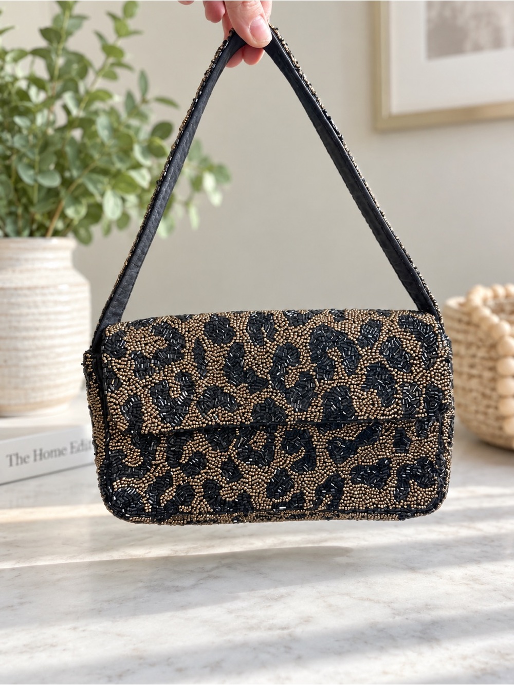 Primark Black & Gold Leopard Beaded Shoulder Bag